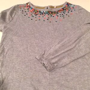 Girls Boden grey long sleeve shirt with sequin detail. Size 7-8